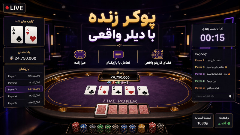 تجربه بازی پوکر زنده با دیلر واقعی