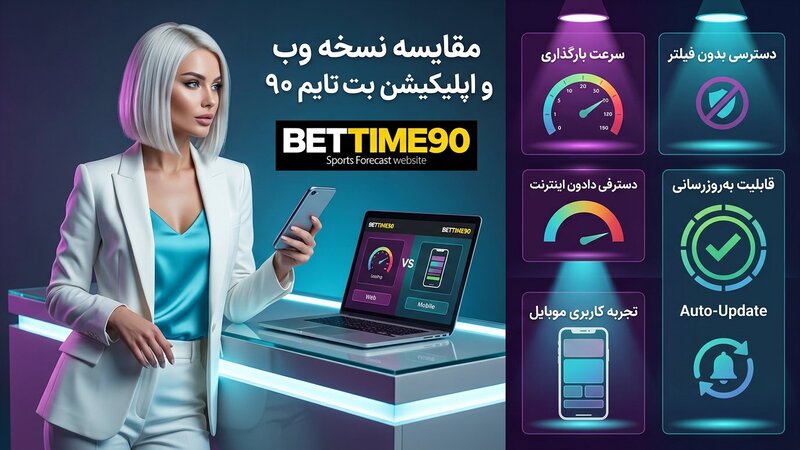 مقایسه نسخه وب و اپلیکیشن bettime 90